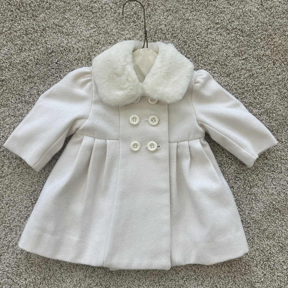 Baby‎ Gap Infant Girls Ivory Fur Collar Fleece Peacoat 0-6 Months Newborn Bow